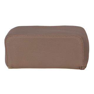 Ella Full‑Grain Leather Makeup Bag, Taupe