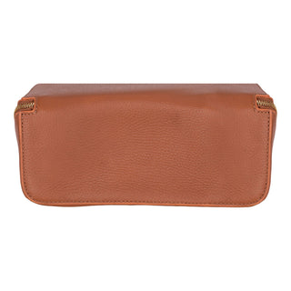 Ella Full‑Grain Leather Makeup Bag, Sandy Tan