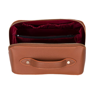Ella Full‑Grain Leather Makeup Bag, Sandy Tan