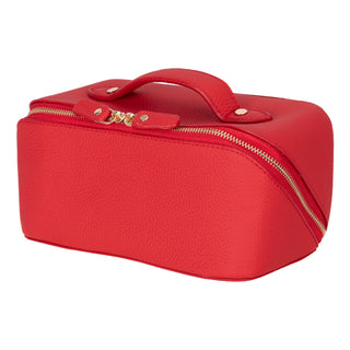 Ella Full‑Grain Leather Makeup Bag, Red