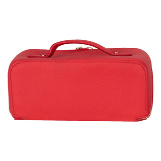 Ella Full‑Grain Leather Makeup Bag, Red