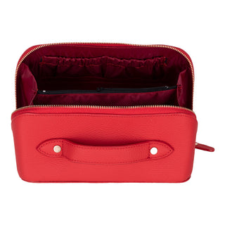 Ella Full‑Grain Leather Makeup Bag, Red