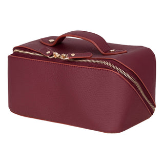Ella Full‑Grain Leather Makeup Bag, Bordeaux