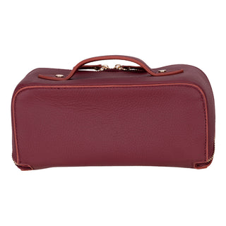 Ella Full‑Grain Leather Makeup Bag, Bordeaux