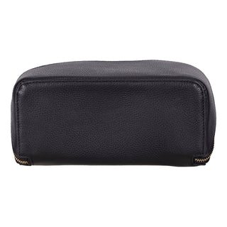Ella Full‑Grain Leather Makeup Bag, Pebble Black