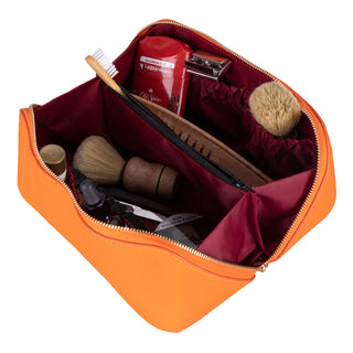 Ella Full‑Grain Leather Makeup Bag, Orange