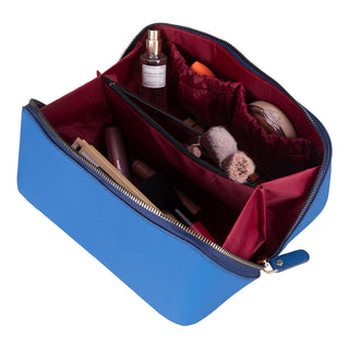 Ella Full‑Grain Leather Makeup Bag, Blue