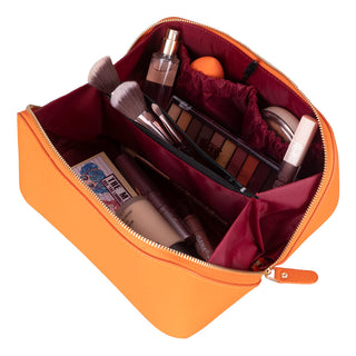 Ella Full‑Grain Leather Makeup Bag, Orange