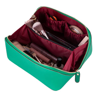 Ella Full‑Grain Leather Makeup Bag, Green