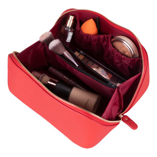 Ella Full‑Grain Leather Makeup Bag, Red