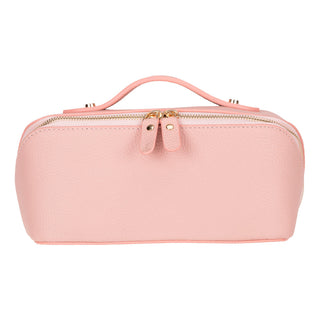 Ella Full‑Grain Leather Makeup Bag, Pink