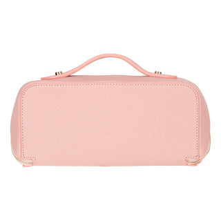 Ella Full‑Grain Leather Makeup Bag, Pink