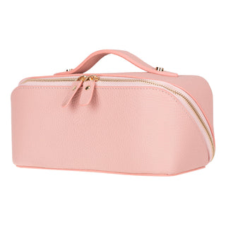 Ella Full‑Grain Leather Makeup Bag, Pink