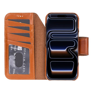 iPhone 17 Pro Max Leather Wallet Case - Burkley Classic 2-in-1 Detachable Folio, Rustic Tan