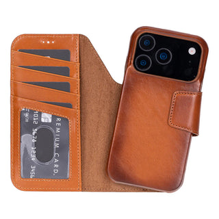 iPhone 17 Pro Leather Wallet Case - Burkley Classic 2-in-1 Detachable Folio, Rustic Tan