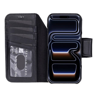 iPhone 17 Pro Leather Wallet Case - Burkley Classic 2-in-1 Detachable Folio, Rustic Black