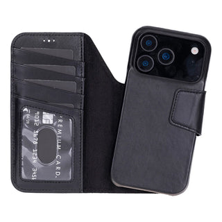 iPhone 17 Pro Leather Wallet Case - Burkley Classic 2-in-1 Detachable Folio, Rustic Black