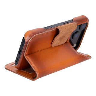 iPhone 17 Pro Max Leather Wallet Case - Burkley Classic 2-in-1 Detachable Folio, Rustic Tan