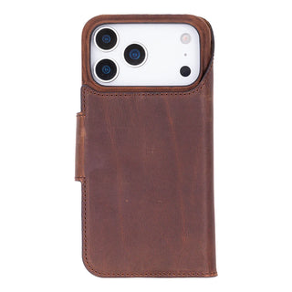 iPhone 17 Pro Leather Wallet Case - Burkley Classic 2-in-1 Detachable Folio, Saddle Brown