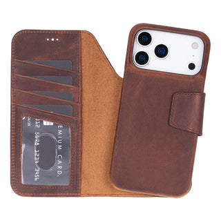 iPhone 17 Pro Leather Wallet Case - Burkley Classic 2-in-1 Detachable Folio, Saddle Brown