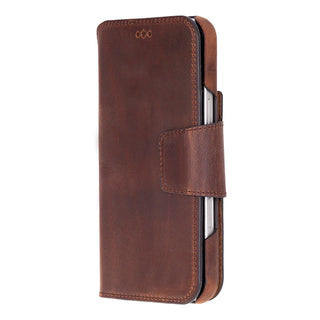 iPhone 17 Pro Leather Wallet Case - Burkley Classic 2-in-1 Detachable Folio, Saddle Brown