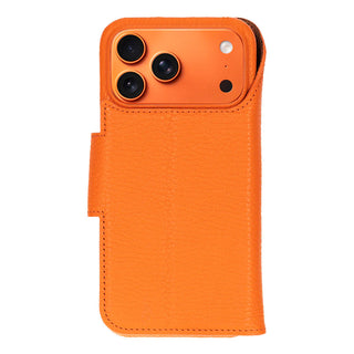 iPhone 17 Pro Leather Wallet Case - Burkley Classic 2-in-1 Detachable Folio, Pebble Orange