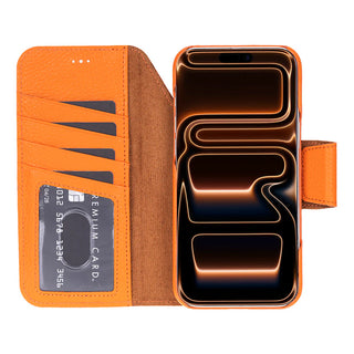 iPhone 17 Pro Max Leather Wallet Case - Burkley Classic 2-in-1 Detachable Folio, Pebble Orange