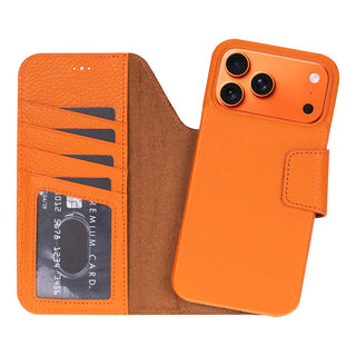iPhone 17 Pro Max Leather Wallet Case - Burkley Classic 2-in-1 Detachable Folio, Pebble Orange