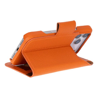 iPhone 17 Pro Max Leather Wallet Case - Burkley Classic 2-in-1 Detachable Folio, Pebble Orange