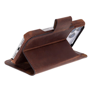 iPhone 17 Pro Leather Wallet Case - Burkley Classic 2-in-1 Detachable Folio, Saddle Brown
