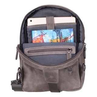 Blake Full‑Grain Leather Crossbody Bag, Gray