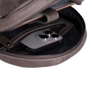 Blake Full‑Grain Leather Crossbody Bag, Gray