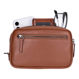 Noma Full‑Grain Leather Clutch Bag, Pebble Tan