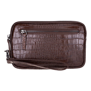 Noma Full‑Grain Leather Clutch Bag, Crocodile Brown