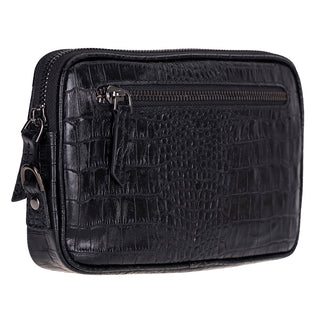 Noma Full‑Grain Leather Clutch Bag, Crocodile Black