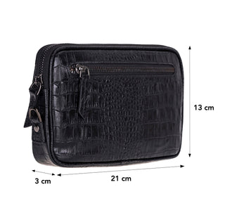 Noma Full‑Grain Leather Clutch Bag, Crocodile Black
