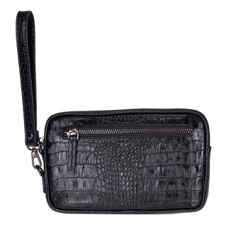 Noma Full‑Grain Leather Clutch Bag, Crocodile Black