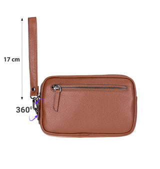 Noma Full‑Grain Leather Clutch Bag, Pebble Tan