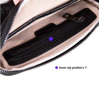 Noma Full‑Grain Leather Clutch Bag, Crocodile Black