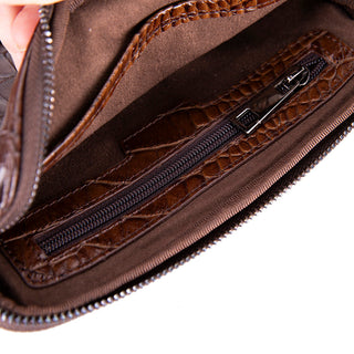 Noma Full‑Grain Leather Clutch Bag, Crocodile Brown