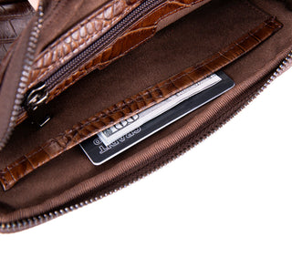 Noma Full‑Grain Leather Clutch Bag, Crocodile Brown