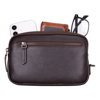 Noma Full‑Grain Leather Clutch Bag, Pebble Brown