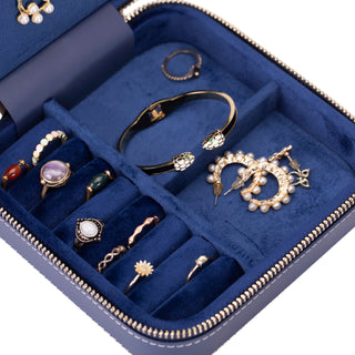 Amanda Full‑Grain Leather Jewelry Box, Blue