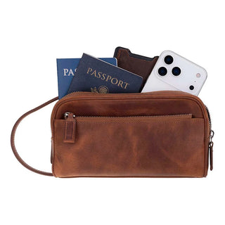 Trevor Leather Dopp Kit, Saddle Brown