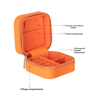 Amanda Full‑Grain Leather Jewelry Box, Peach