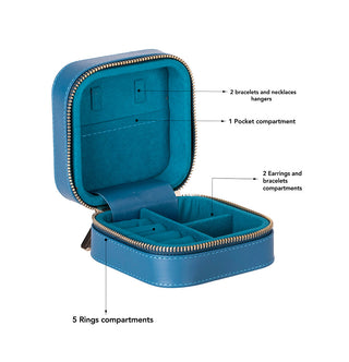 Amanda Full‑Grain Leather Jewelry Box, Blue