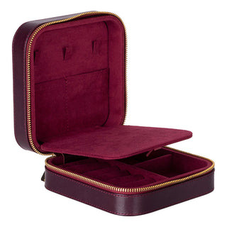 Amanda Full‑Grain Leather Jewelry Box, Burgundy