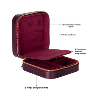 Amanda Full‑Grain Leather Jewelry Box, Burgundy