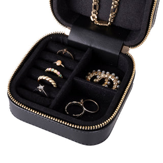 Amanda Full‑Grain Leather Jewelry Box, Black