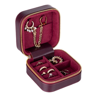 Amanda Full‑Grain Leather Jewelry Box, Burgundy